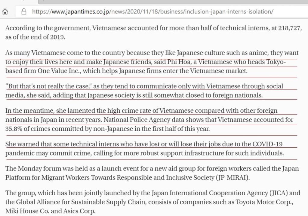 Báo Japan Times đưa tin về bài phát biểu của Phi Hoa